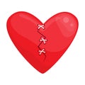 Broken red heart sewn with thread Royalty Free Stock Photo