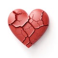 A broken red heart on a white surface. Generative AI image. Broken heart. Royalty Free Stock Photo