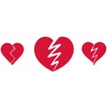 Broken Red hearts design, flat icon, Romantic Heart for valentine`s day ,Vector illustration Royalty Free Stock Photo