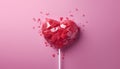 Broken red lollipop heart for Valentines day. The idea of unrequited love or divorce