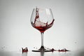 Broken red wine glass with pieces and wine spilling, Generative AI Royalty Free Stock Photo