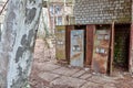 Broken refreshments drinks machines in overgrown ghost city Pripyat.