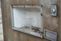 Broken refreshments drinks machines in overgrown ghost city Pripyat