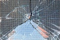 Broken reinforced glass window after a vandalism Royalty Free Stock Photo