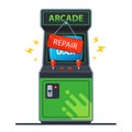 Broken retro arcade machine. flat vector