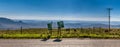 Broken road sign in landscape of South Africa