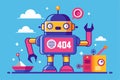 A broken robot with a playful expression and a customizable design greets viewers against a bright backdrop, Oops! 404 error with Royalty Free Stock Photo