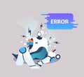 broken robot showing error artificial intelligence failures overloaded concept full length