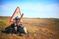 Broken rough road sign Royalty Free Stock Photo