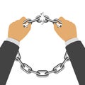 Broken round chain in hands. Royalty Free Stock Photo