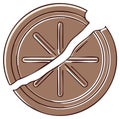 Broken round object with spokes and outer ring in brown and white graphic style Royalty Free Stock Photo