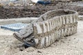 Broken rubber track for mini digger excavator Royalty Free Stock Photo