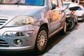 Broken Scratched Front Bumper And Fender Car. Scratched With Deep Damage To Paint Royalty Free Stock Photo