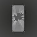 Broken screen. Crashed smartphone, glass hole. Isolated realistic unworked modern phone vector illustration