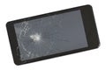 A broken screen of modern black phone. This device was wiped fr