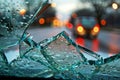 Broken shards of glass are reflecting the city lights at night Royalty Free Stock Photo