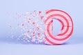 Broken shattered alphabet letter D uppercase. Crushed christmas font made of pink and red striped lollipop. 3D render.