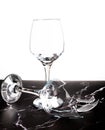 Broken shattered wine glass on marble background Royalty Free Stock Photo