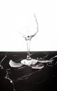 Broken shattered wine glass on marble background Royalty Free Stock Photo