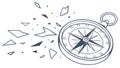 A broken and shattering compass, symbolizing being lost or losing direction, vector design Generative AI Royalty Free Stock Photo
