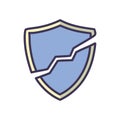 Broken shield icon. Cracked shield icon, symbolizing vulnerability and compromised security Royalty Free Stock Photo