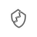 broken shield line icon. Element of cyber security icon for mobile concept and web apps. Thin line broken shield icon can be used Royalty Free Stock Photo