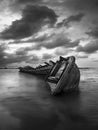 Broken ship at sea landscape black and white Royalty Free Stock Photo