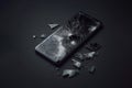 broken smartphone display on black background. ai generative Royalty Free Stock Photo