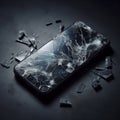 broken smartphone display on black background. ai generative Royalty Free Stock Photo