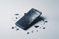 broken smartphone display on white background. ai generative Royalty Free Stock Photo