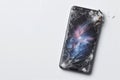 broken smartphone display on white background. ai generative Royalty Free Stock Photo