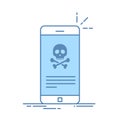 Broken smartphone. Malware notification on smartphone. Reporting virus, malicious application, spam, hacking mobile