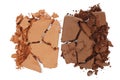 Broken and smashed make-up eyeshadow pallete on white background, top view Royalty Free Stock Photo