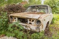 broken soviet motor vehicle VAZ 2101, old car Lada in the yard, abandoned car Royalty Free Stock Photo