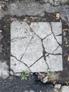 Broken square plate in the street in the yard