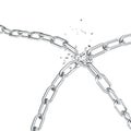 Broken steel, Broken metal chain links freedom concept. Disruption strong steel, 3D illustration Royalty Free Stock Photo