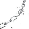 Broken steel, Broken metal chain links freedom concept. Disruption strong steel, 3D illustration