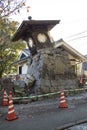 Broken stone lantern at the Honmyo-ji Temple after the earth quake in 2016