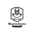 Broken sword warrior logo with ancient soldier illustration Royalty Free Stock Photo