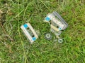 broken tape cassette in the grass flat view Royalty Free Stock Photo