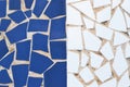 Broken tiles background. Blue and white trencadis. Catalan mosaic. Royalty Free Stock Photo