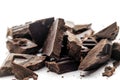 Broken to pieces dark chocolate, crushed and powder pieces. Royalty Free Stock Photo