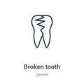 Broken tooth outline vector icon. Thin line black broken tooth icon, flat vector simple element illustration from editable dentist Royalty Free Stock Photo