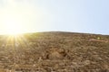 broken top of pyramid of Cheops, Khufu, against the sky. Cheops Pyramid in Giza, Egypt Royalty Free Stock Photo