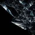 Broken transparent glass shards on a black background to overlay on your photos. Design the effect of fragmentation Royalty Free Stock Photo