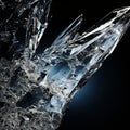 Broken transparent glass shards on a black background to overlay on your photos. Design the effect of fragmentation Royalty Free Stock Photo