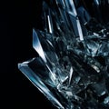 Broken transparent glass shards on a black background to overlay on your photos. Design the effect of fragmentation Royalty Free Stock Photo