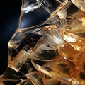 Broken transparent yellow glass shards on a black background to overlay on your photos. Design the effect of Royalty Free Stock Photo