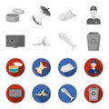 Broken TV monitor, banana peel, fish skeleton, garbage bin. Garbage and trash set collection icons in monochrome,flat Royalty Free Stock Photo