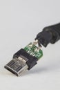 Broken USB plug jack cable showing circuit board Royalty Free Stock Photo